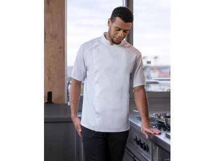 Moderný kucharsky rondon s krátkymi rukávmi (Farba Biela, Veľkosť S)