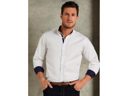 Košeľa Contrast Premium Oxford Button Down LS (Veľkosť S, Farba Biela/Tmavo modrá)