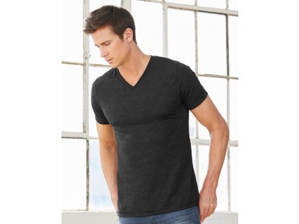 Unisex tričko Triblend V-neck (Veľkosť S, Farba Tmavo sivá melírová)