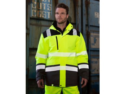 Potlačiteľná softshellová bezpečnostná bunda (Veľkosť S, Farba Oranžová neónová/Čierna)