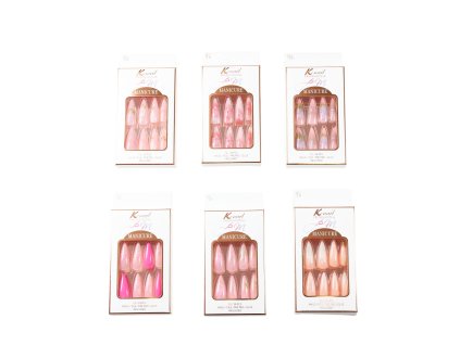 Móng tay giả bộ 12 móng nhọn dài vẽ hoa + miếng dán + giũa trong hộp giấy (bịch: 12 bộ)
