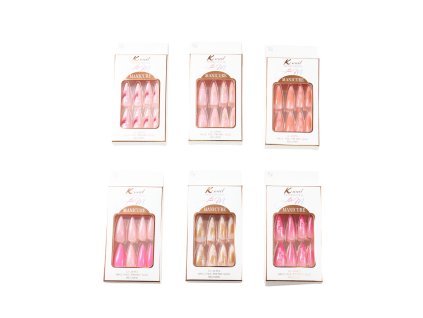 Móng tay giả bộ 12 móng nhọn dài vẽ hoa + miếng dán + giũa trong hộp giấy (bịch: 12 bộ)