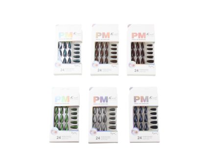 Móng tay giả bộ 24 móng nhọn trơn + miếng dán + giũa trong hộp giấy (bịch: 12 bộ)