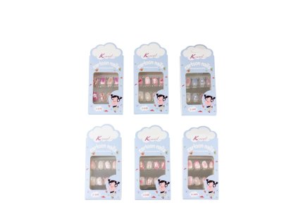 Móng tay giả trẻ em bộ 12 móng + miếng dán + giũa trong hộp giấy (bịch: 12 bộ)