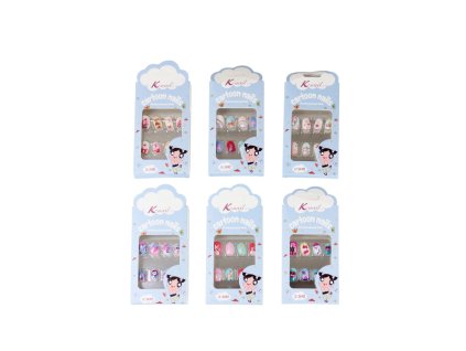 Móng tay giả trẻ em bộ 12 móng + miếng dán + giũa trong hộp giấy (bịch: 12 bộ)