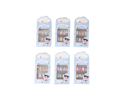 Móng tay giả trẻ em bộ 12 móng + miếng dán + giũa trong hộp giấy (bịch: 12 bộ)