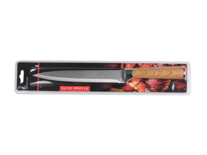 Dao bếp lưỡi dài chuôi gỗ nẹp inox 33x2.7cm trong vỉ nhựa treo