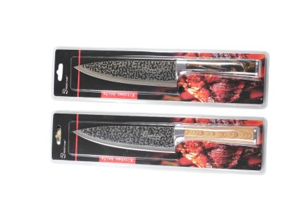 Dao bếp lưỡi đen chuôi gỗ nẹp inox 31x4cm trong vỉ nhựa treo