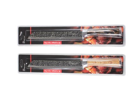 Dao bếp lưỡi đen chuôi gỗ nẹp inox 33x2.5cm trong vỉ nhựa treo
