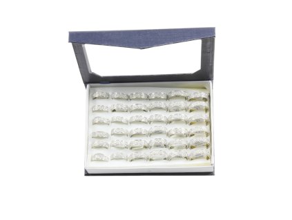 Nhẫn ocel trắng 3 hàng đá hộp 36ks các cỡ