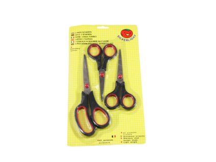 Kéo chuôi nhựa bộ 3ks các cỡ trong vỉ giấy treo (bịch: 12 bộ)