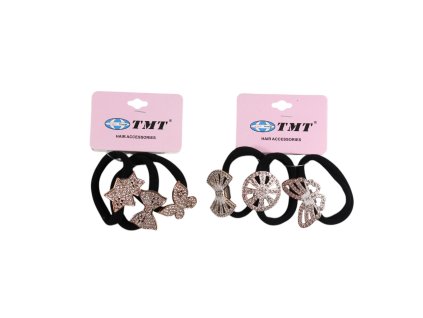 Dây buộc tóc TMT có mấu gắn đá bộ 3ks vỉ giấy treo (bịch: 12 bộ)