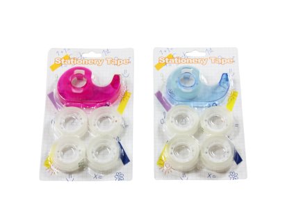 Băng dính trong suốt nhỏ bộ 4ks kèm dụng cụ cắt trong vỉ giấy treo (bịch: 12 bộ)