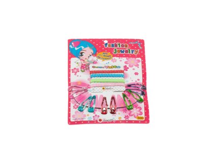 Bộ 10 cặp bật + 4 dây buộc tóc vỉ giấy treo (bịch: 12 vỉ)