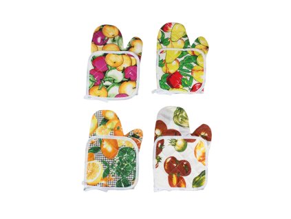 Bộ găng tay bếp + miếng lót xoong trong túi bóng kẹp giấy treo (bịch: 12 bộ)