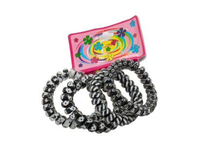 Dây buộc tóc lò xo vỉ giấy treo 4ks đen trắng mix họa tiết (bịch: 25 vỉ 2 kiểu)