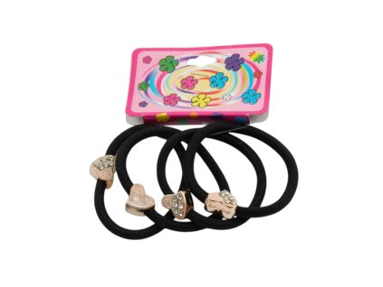 Dây buộc tóc mấu trái tim đính đá vỉ giấy treo 4ks đen (bịch: 12 vỉ)