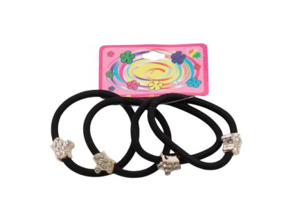 Dây buộc tóc mấu vương miện đính đá vỉ giấy treo 4ks đen (bịch: 12 vỉ)