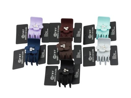 Cặp ngoạm nhựa dẻo 6x3cm đính hoa đá (bịch: 6ks đen + 6 màu khác)