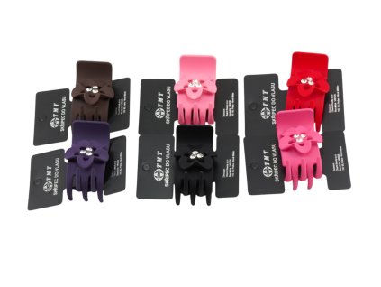 Cặp ngoạm nhựa dẻo 6x3cm đính hoa đá (bịch: 12ks mix 6 màu)