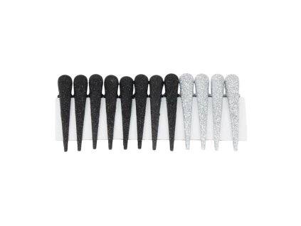 Trâm cài tóc 8cm đen trắng nhũ vỉ 12ks (Giá/ cả vỉ)