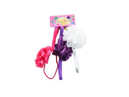 Bờm dây cao su gắn hoa to vỉ giấy treo 3ks (bịch: 12 vỉ mix các gam màu)