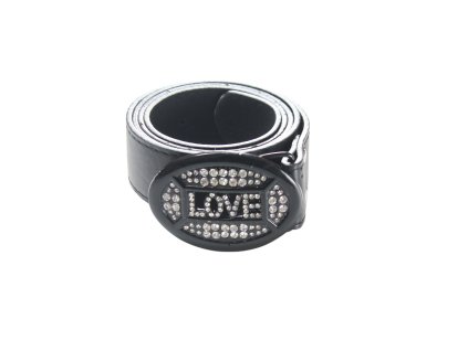 Dây lưng da đen mặt bầu dục đen to Love đính đá