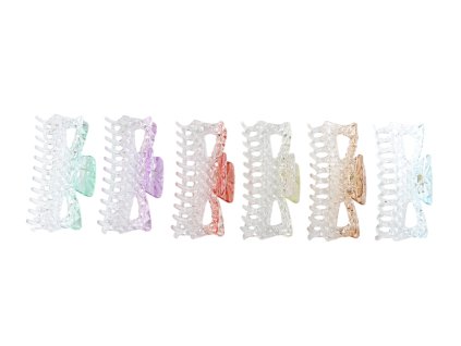 Cặp ngoạm nhựa trong 12cm hình nơ nhiều răng vỉ nhựa treo (bịch: 12ks)
