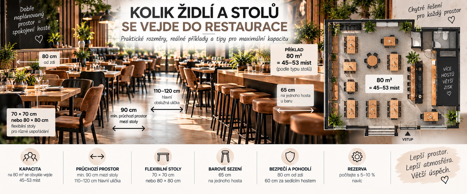 Kolik židlí a stolů se vejde do restaurace