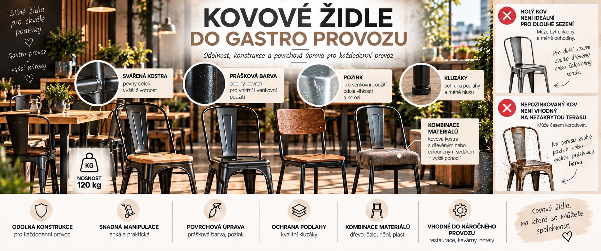 Kovové židle do gastro provozu