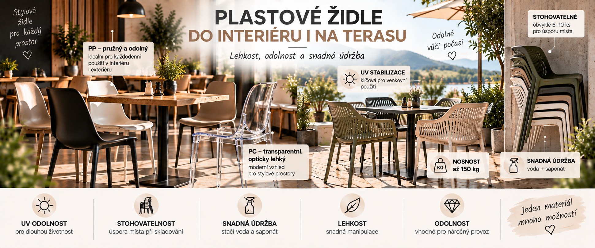 Plastové židle do interiéru i na terasu