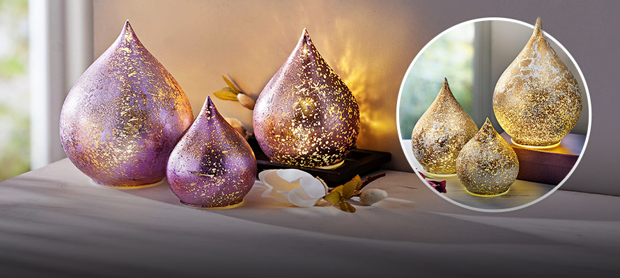 LED Skleněné dekorace, sada 3 ks