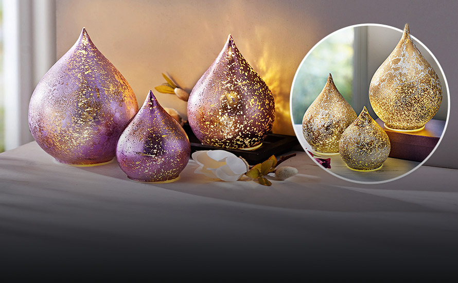 LED Skleněné dekorace, sada 3 ks