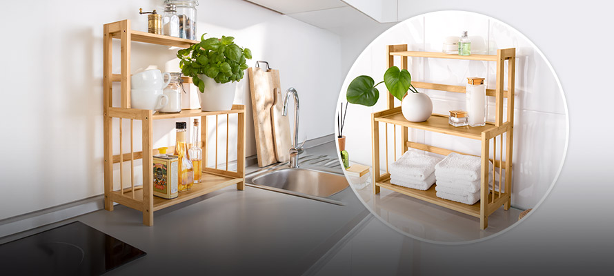 Bambusová kuchyňská police, třípatrová