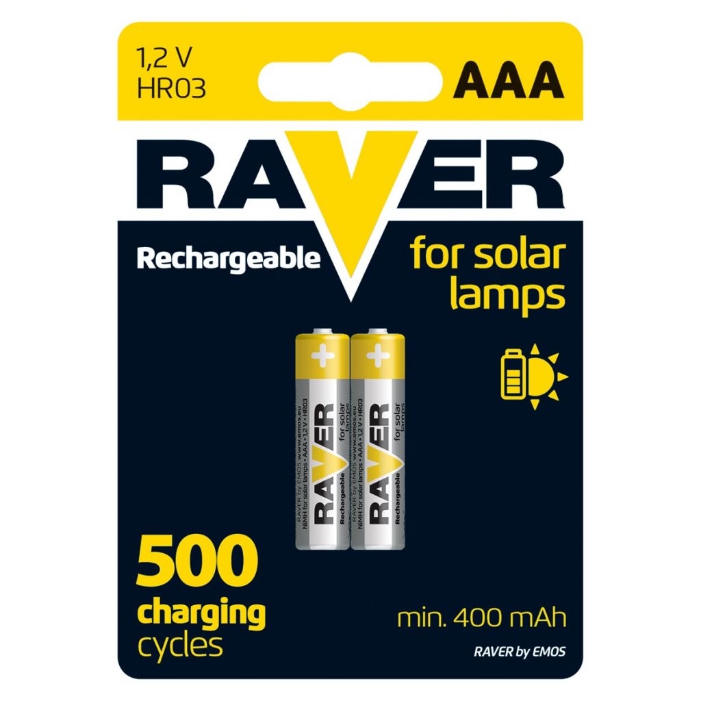 Nabíjecí baterie do solárních lamp RAVER AAA 400 mAh, 2 ks