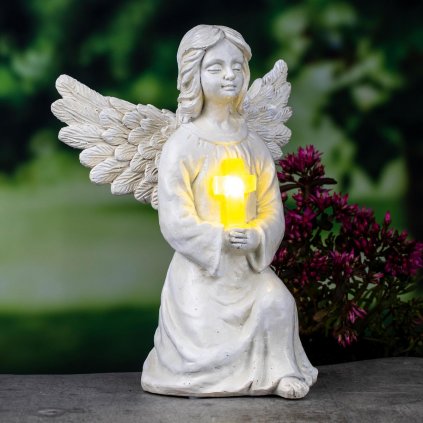 Solární soška anděla se světelným křížem