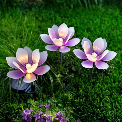 Solární zahradní zápich Lotosový květ, fialový, 3 ks