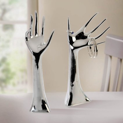 Stojany na šperky Ruce, stříbrné, sada 2 ks