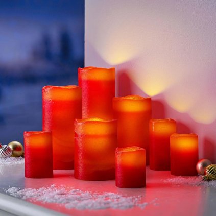 LED skutečné voskové svíčky, červené, sada 8 ks