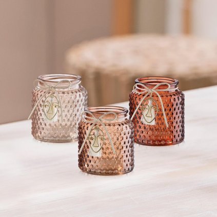 Skleněné svícny Cara s přívěskem, 11 cm, sada 3 ks