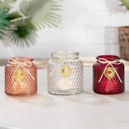 Skleněné svícny Ornato s přívěskem, 10 cm, sada 3 ks