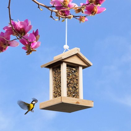 Závěsné dřevěné krmítko pro ptáky