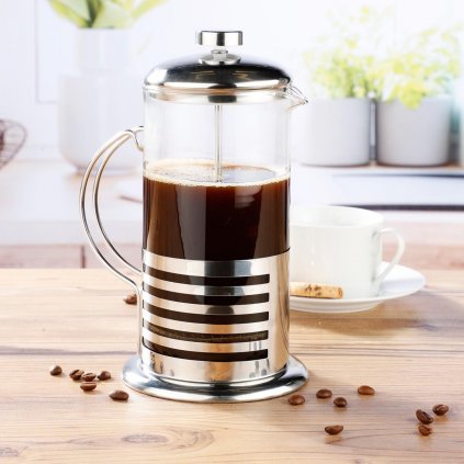 Skleněný french press se satinovanou nerezovou ocelí, 1 l