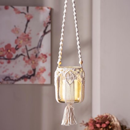 Závěsná LED lucerna macrame