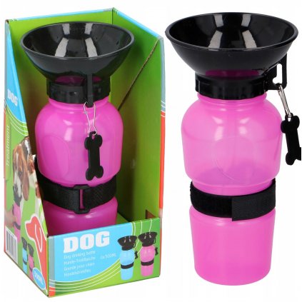 Cestovní láhev pro psy s pítkem, 500 ml, růžová