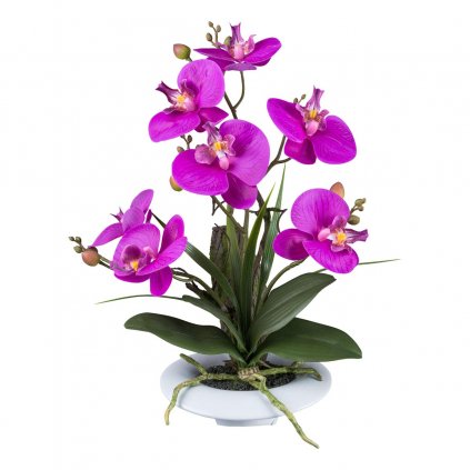 Orchidej v keramickém květináči, 41 cm, fialová