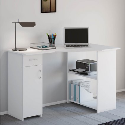 Počítačový stolek Lunzia rohový, bílý