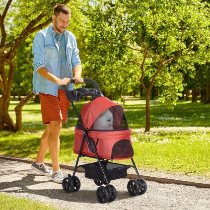 Kočárek pro psy do 32 cm, skládací, červený