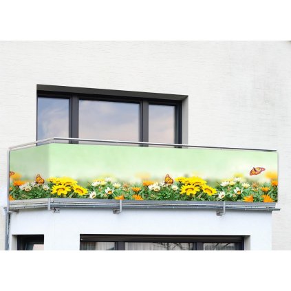Zástěna na balkon Květiny s motýly