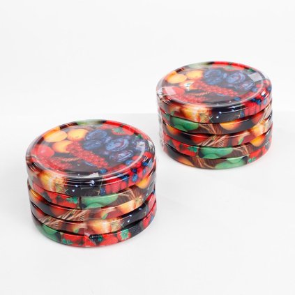 Víčka na sklenice s dekorem ovoce, 82 mm, sada 10 ks